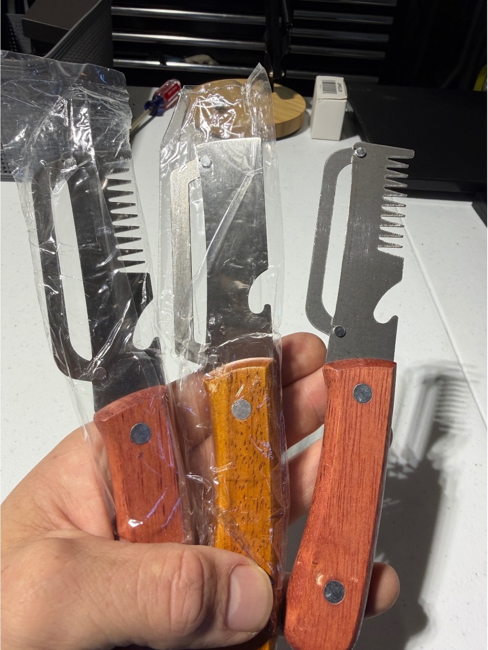 4 Piece Barbecue Tool Set with Wooden Handles